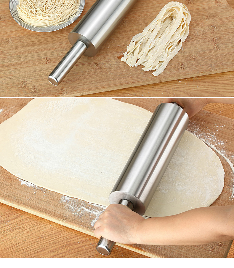 超级新品 饺子皮擀面杖神器不锈钢家用大号擀面棍赶面棒滚轴走锤杆皮