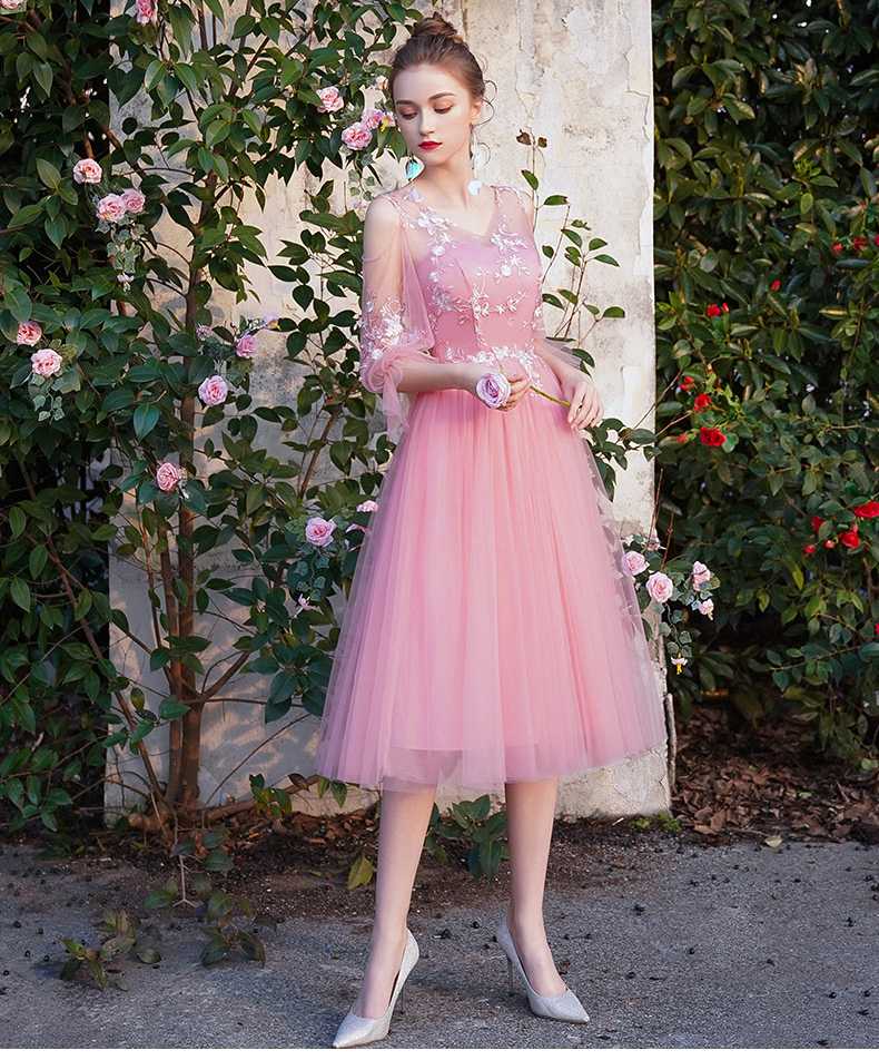 粉色伴娘服2019新款秋宴会姐妹裙伴娘团显瘦毕业小礼服仙女系气质