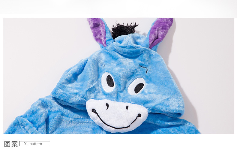 卡通动物连体睡衣蓝驴毛驴法兰绒如版男士女同款情侣睡衣