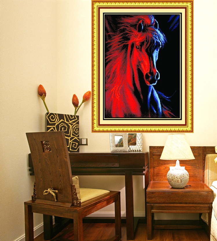 冰与火马头十字绣马系列客厅玄关竖版线绣过道走廊一匹马