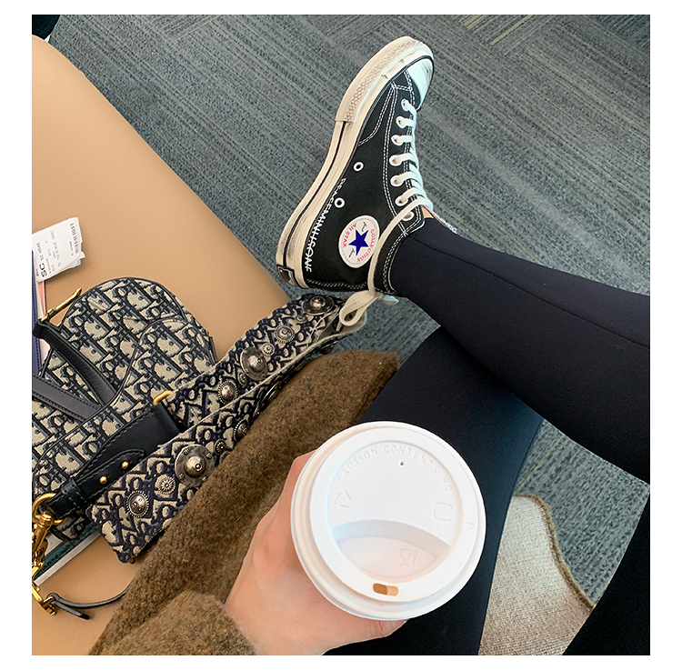 狂人宇1970s小雏菊小脏橘帆布鞋女高帮潮鞋百搭ins复古港味知义zhiyi