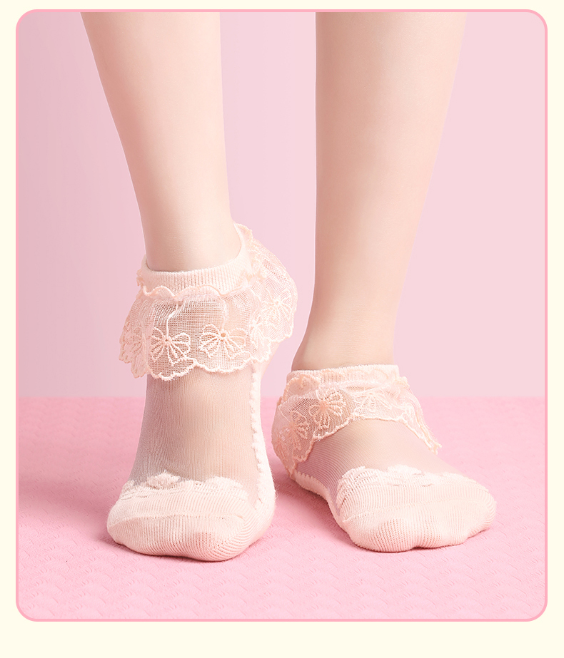 喻娄儿童袜子夏季薄款蕾丝花边短袜女童透气网眼冰丝袜宝宝水晶袜袜子