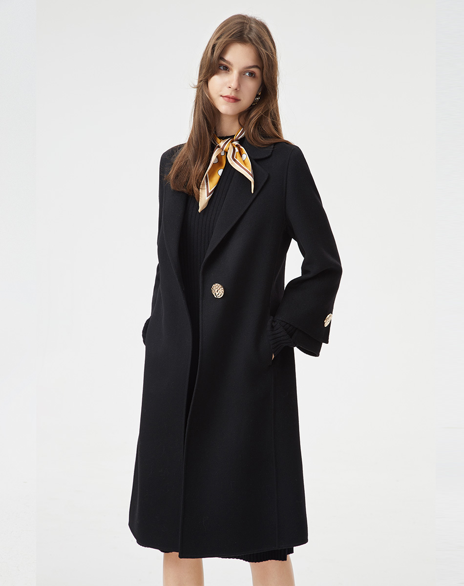 伊芙丽绵羊毛一粒扣成熟双面呢大衣