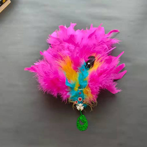 新款秧歌头花古典舞蹈配饰二人转广场舞羽毛花民族表演头花跳舞女红色