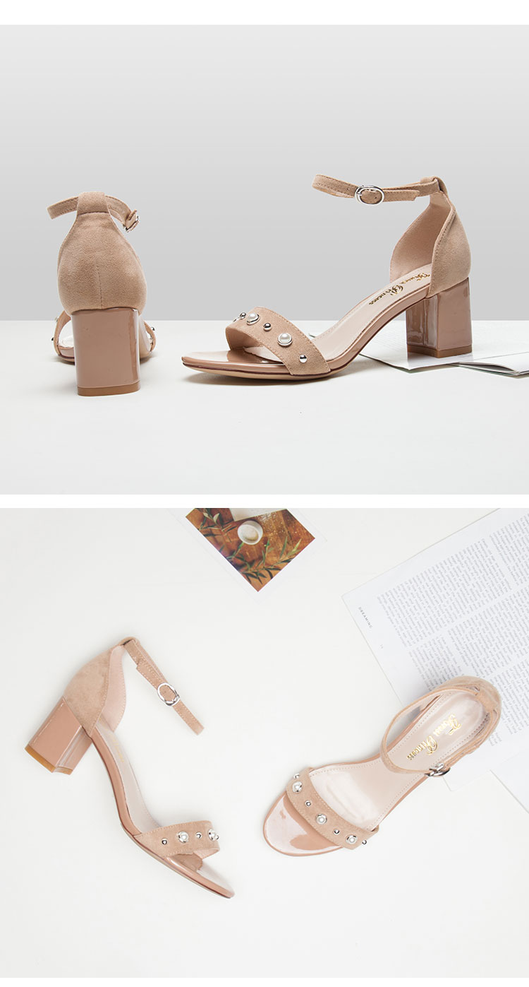 森林公主女鞋凉鞋女春夏新款粗跟高跟流行珍珠水钻性感一字带女鞋