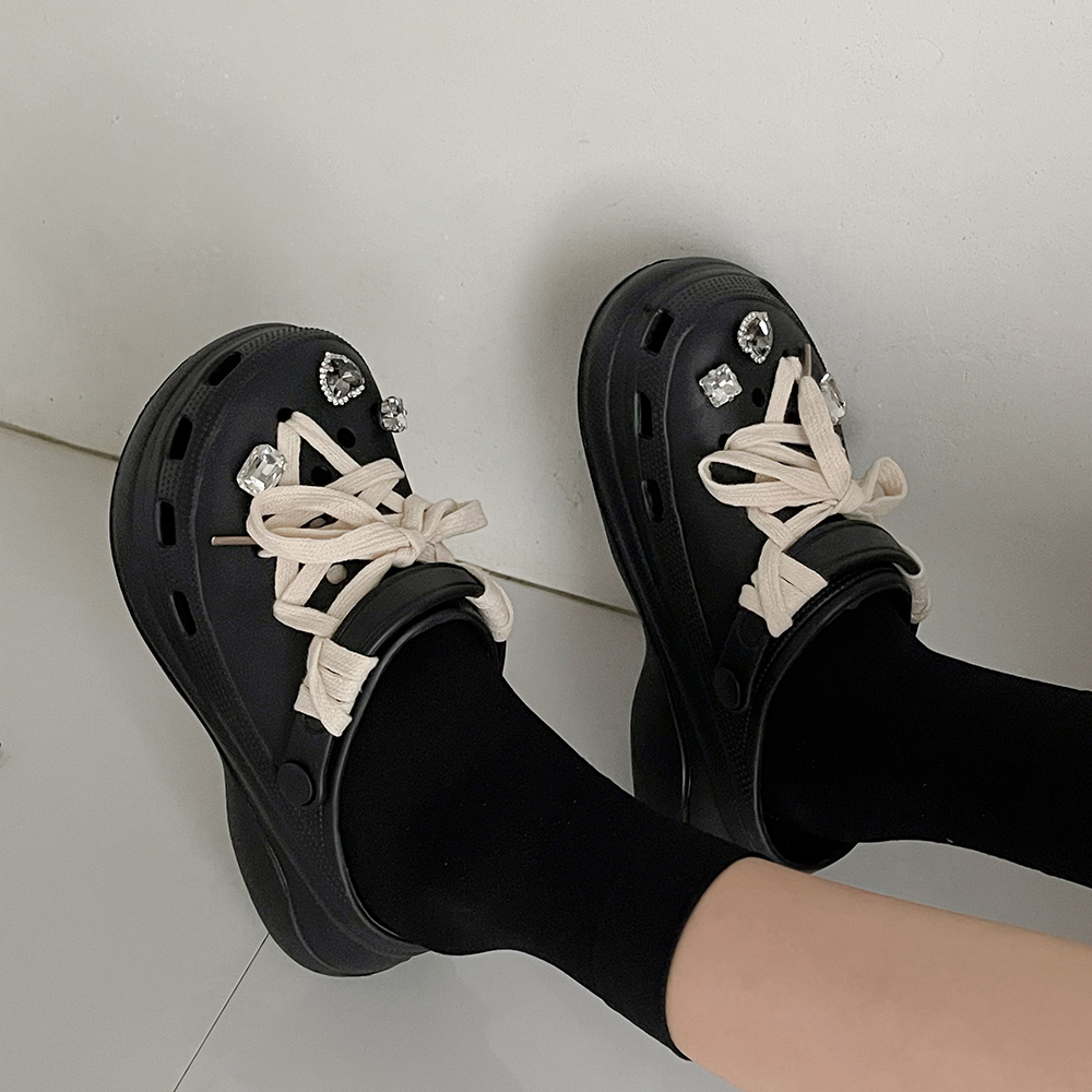 黑色3536韩版时尚增高洞洞鞋2021女夏ins潮水钻女士外穿简约厚底沙滩
