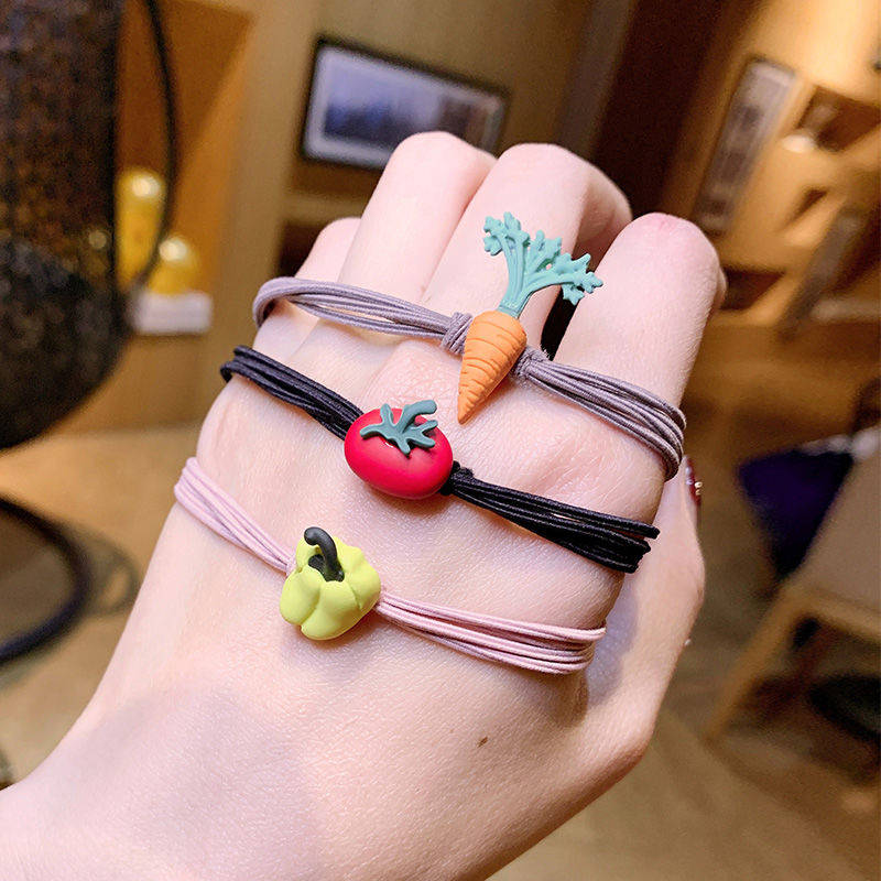 抖音网红蔬菜皮筋女可爱青蛙恐龙猫咪情侣手链小皮套橡皮筋发饰品