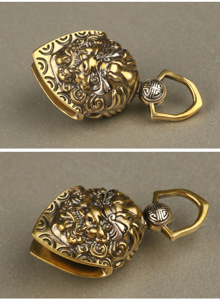 手工黄铜复古驱魔铃铛家用汽车钥匙扣挂件男神兽 书包礼物饰品