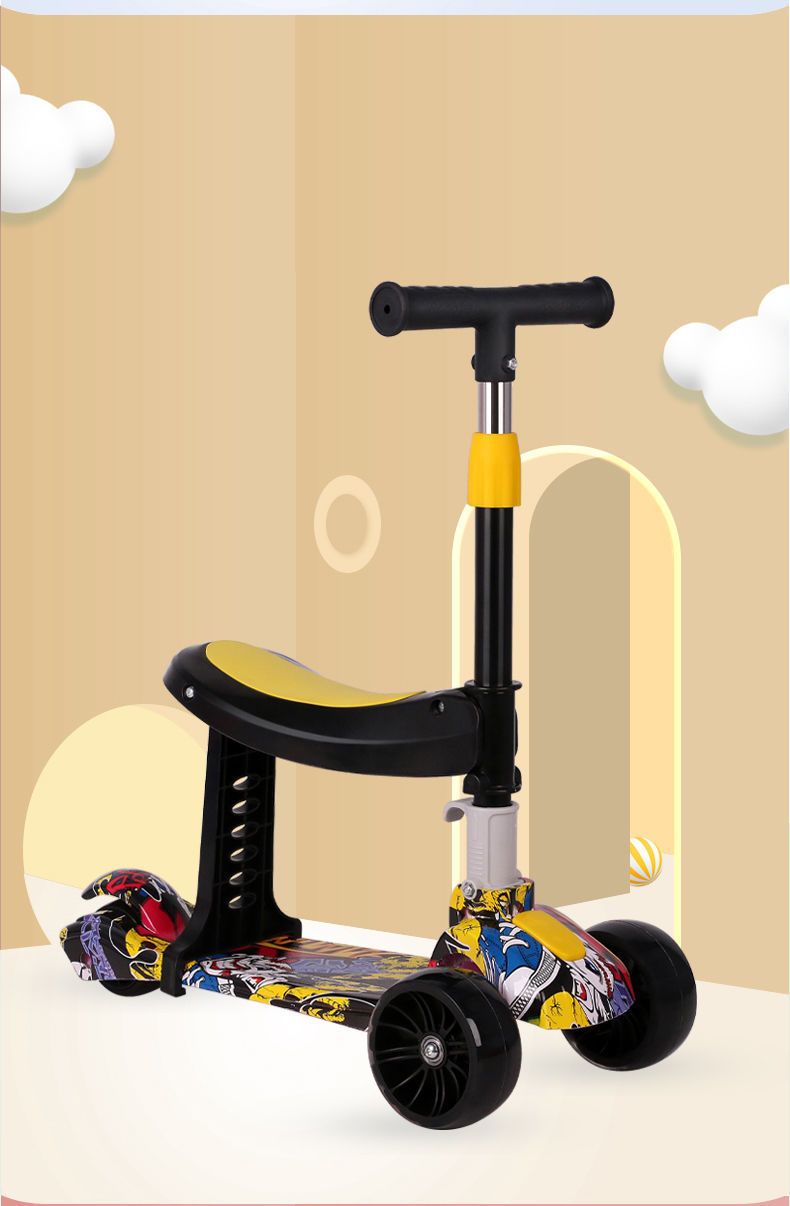 儿童滑板车宝宝踏板车可座凳可折叠米高车2-10岁小孩玩具滑行车 [特价