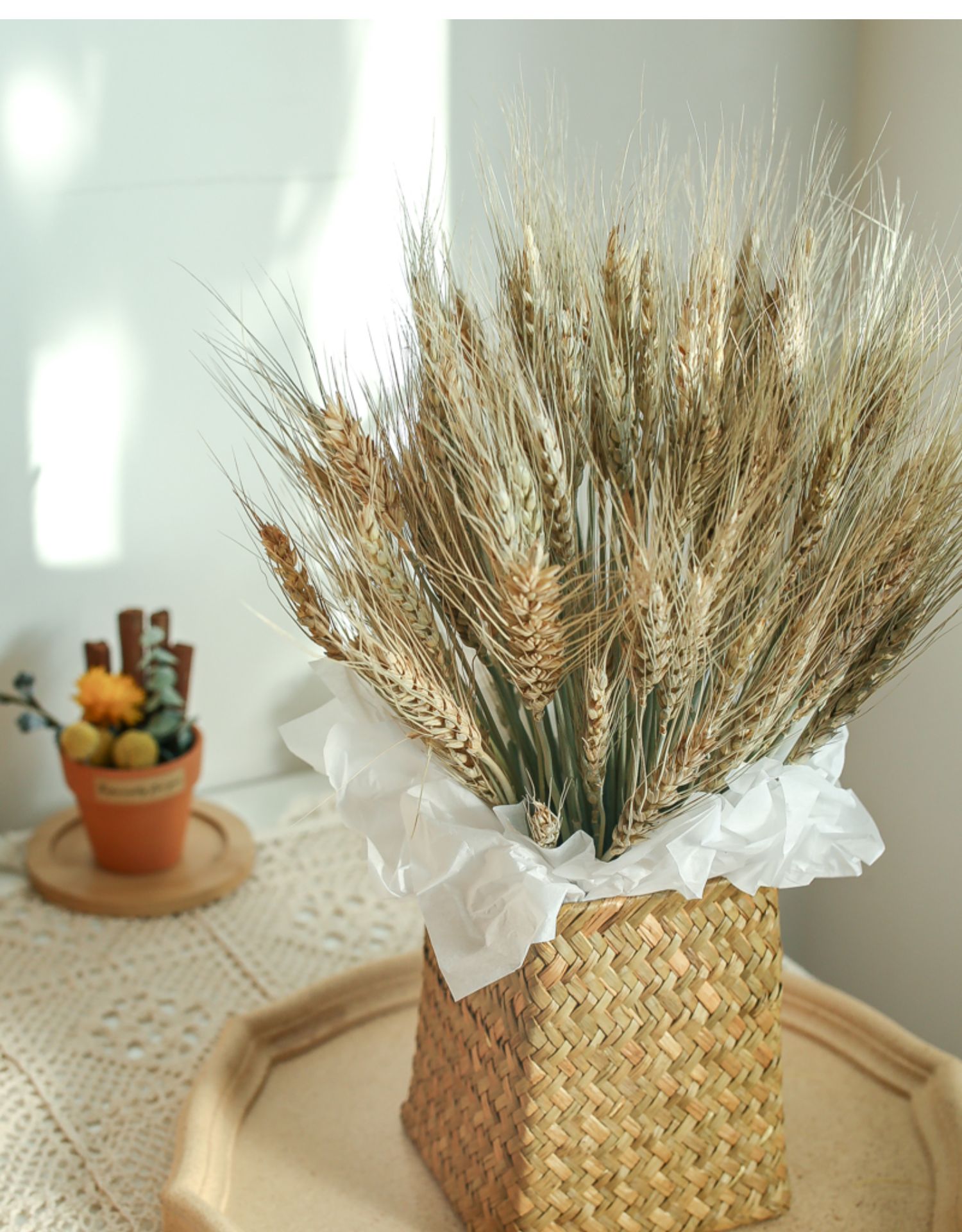 麦穗干花花束客厅摆设家居小麦装饰高级真花干枝昆明带瓶三维工匠粉色