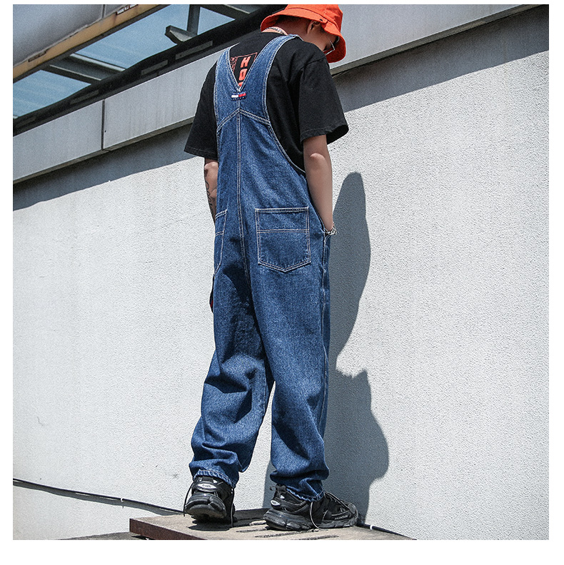 newlake牛仔背带裤男潮牌欧美街头嘻哈吊带裤韩版宽松潮流工装连体裤