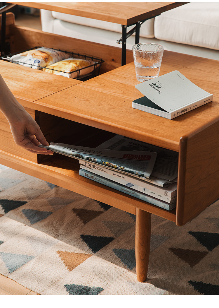 超级新品 北欧实木茶几升降收纳大容量多功能客厅樱桃木电视柜组合