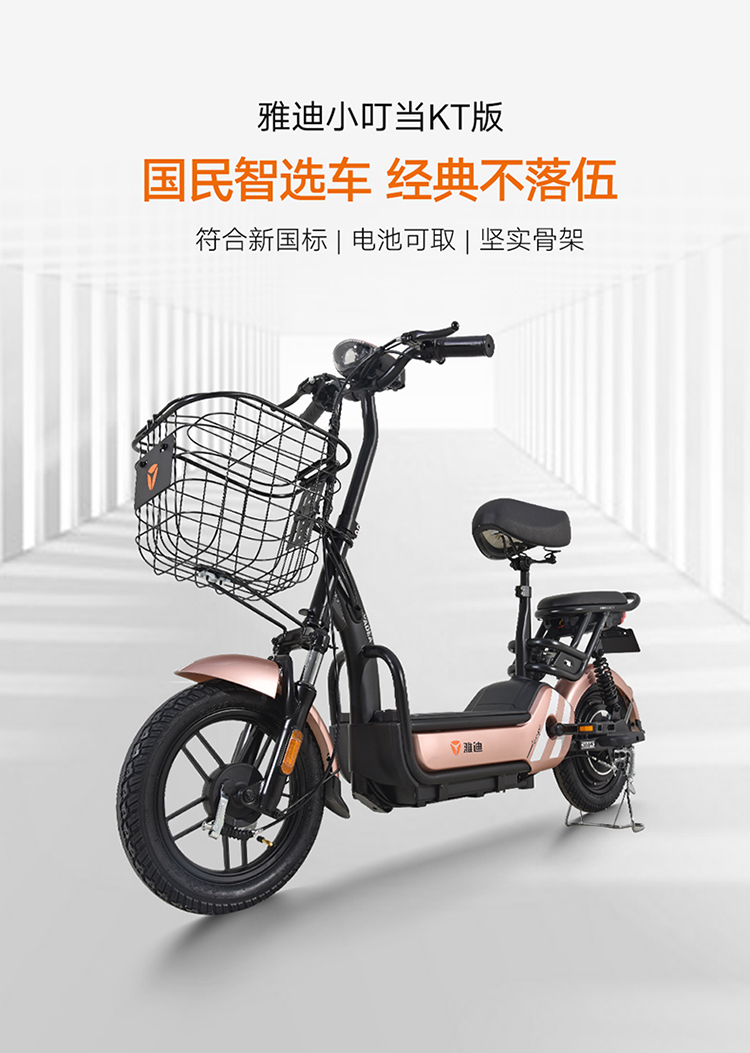 雅迪电动车小叮当新国标电池可拎逛街出行电动自行车电瓶车48v12ah