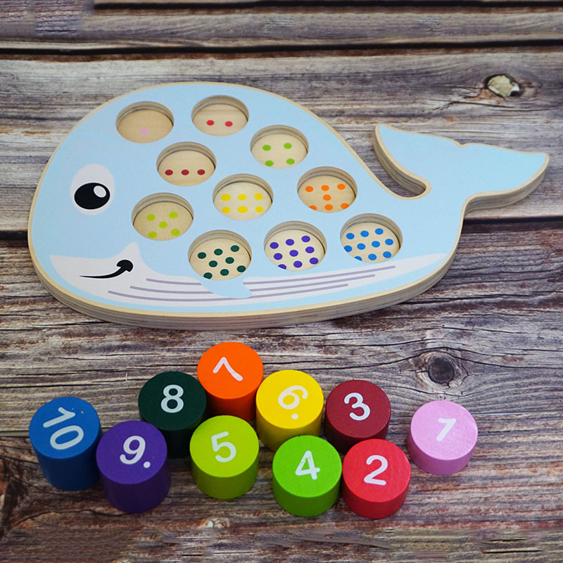 dzq幼儿园1-10数字积木创意配对木制教具 蒙氏数学早教益智玩具1-3岁