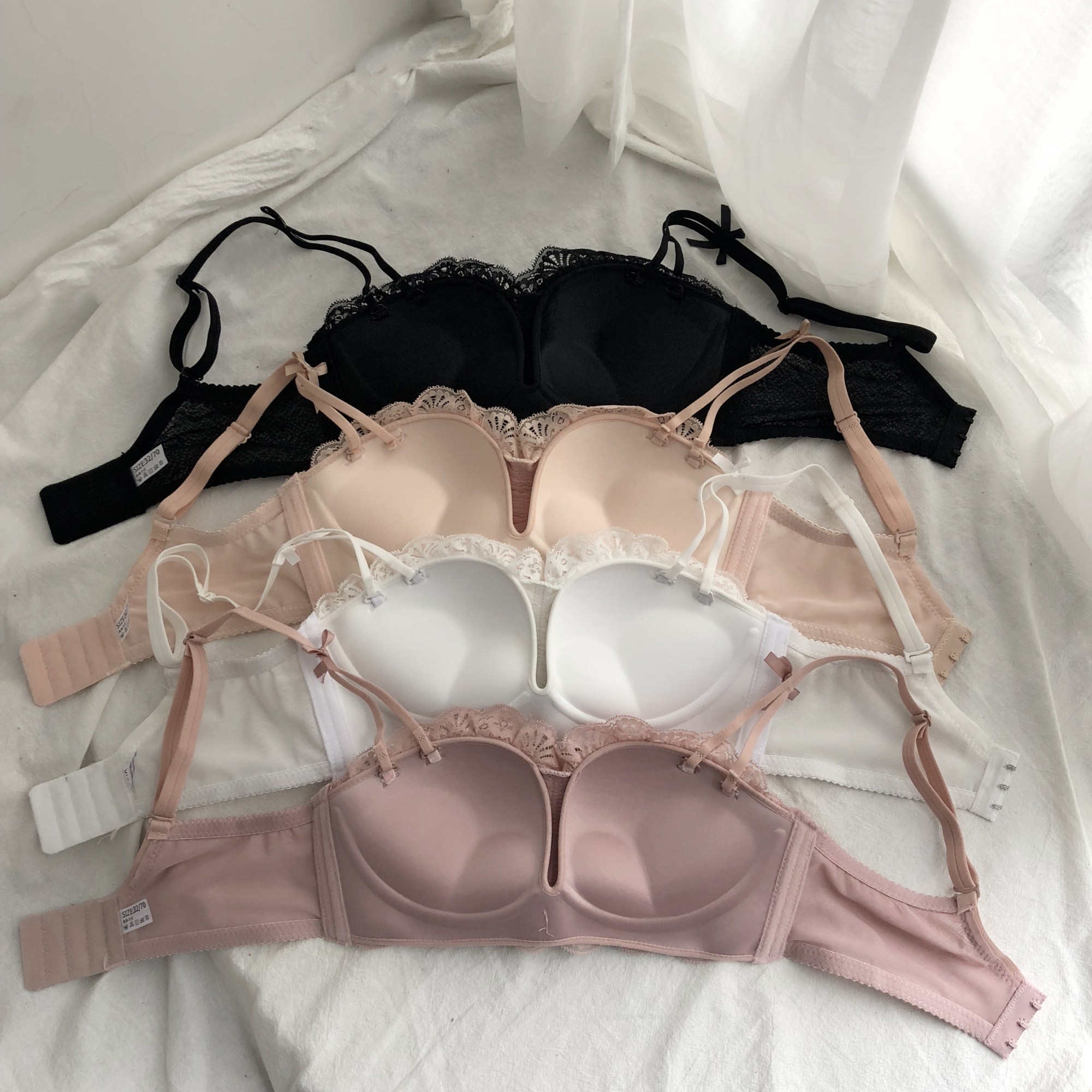 文胸女大学学生薄款胸罩小胸聚拢无钢圈少女内衣女套装 费琳文胸套装