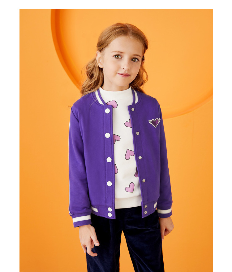 安奈儿童装女童上衣秋季新款棒球服中大童撞色针织夹克外套