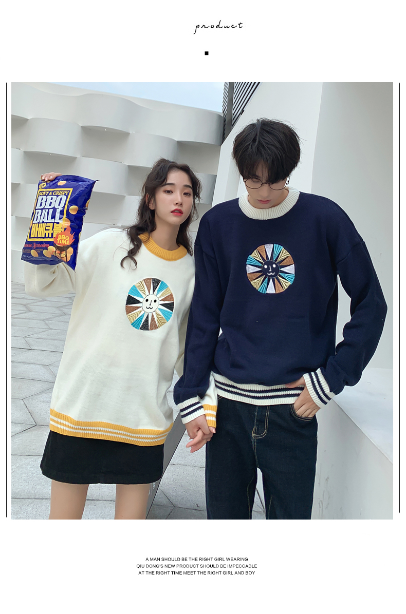 情侣装秋冬慵懒风毛衣女2019新款超火宽松套头韩版拼色针织衫外套