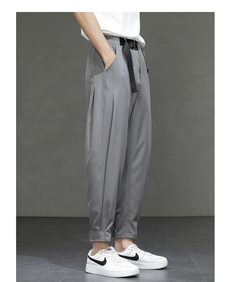 冰丝裤子男潮流宽松夏季薄款束脚休闲裤垂感弹力男士九分小西装裤