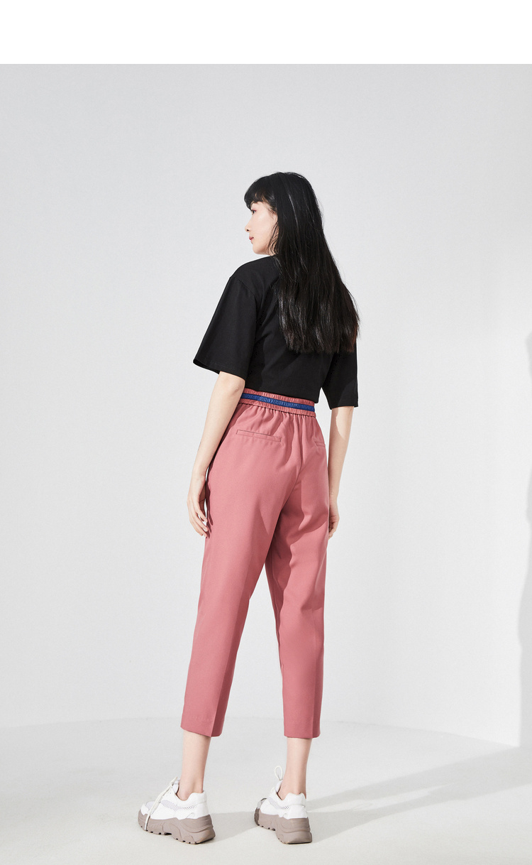 太平鸟斯文锥形裤女2020夏季新款宽松休闲高腰哈伦裤女