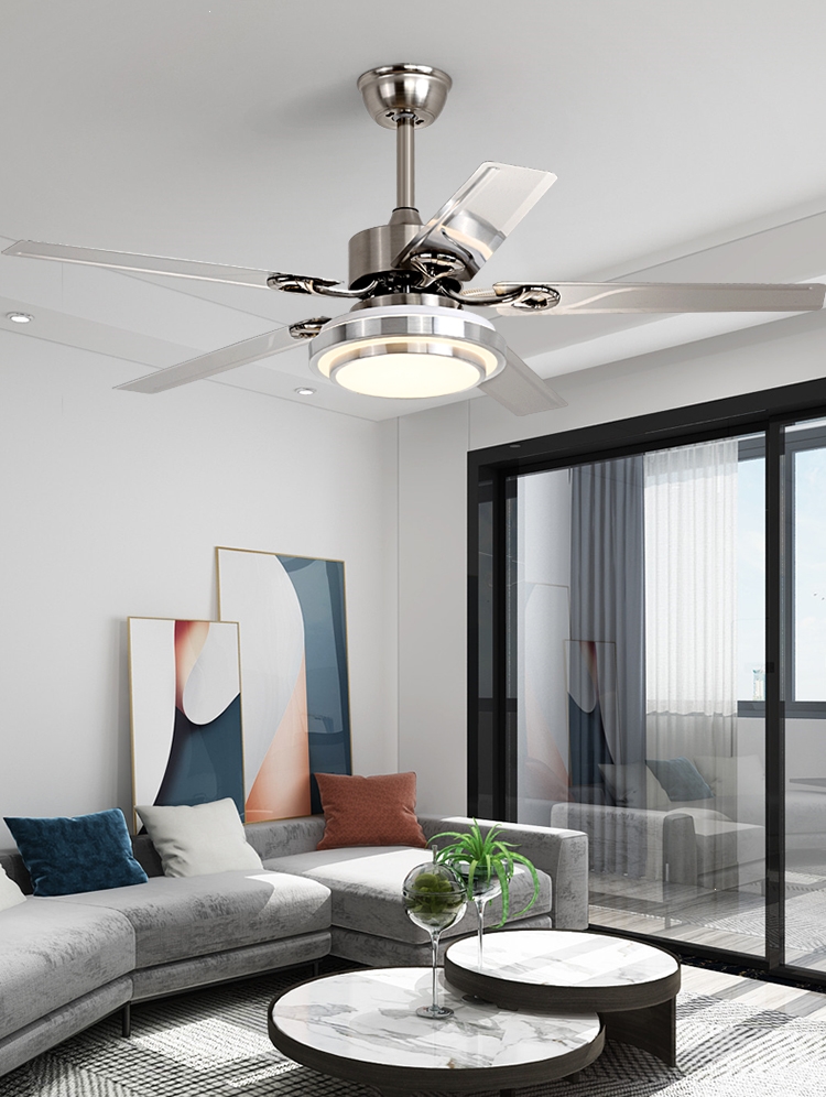 不锈钢风扇灯客厅吊扇灯法耐fanai大风力家用餐厅简约现代变频带电