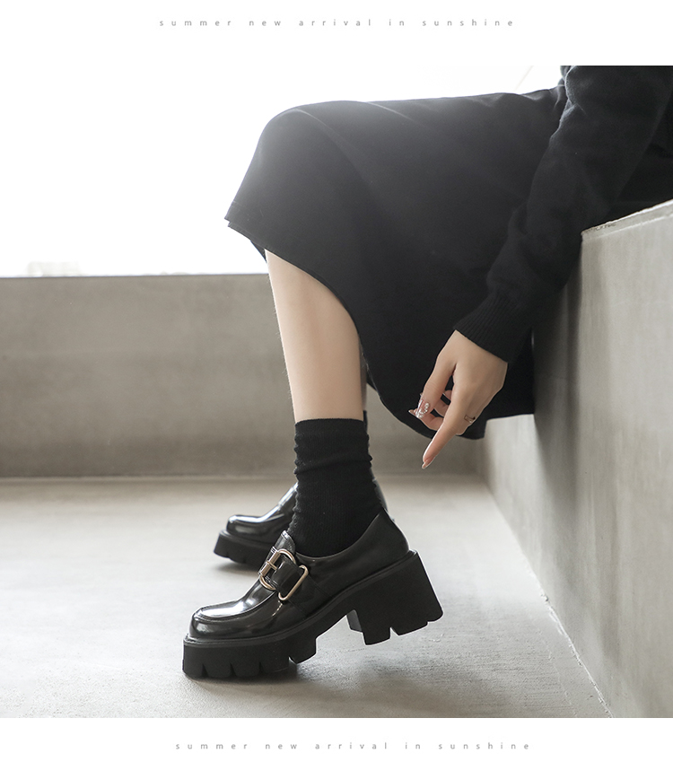 ideamini小皮鞋女英伦复古厚底日系学院风配裙子黑色百搭软皮粗跟大头