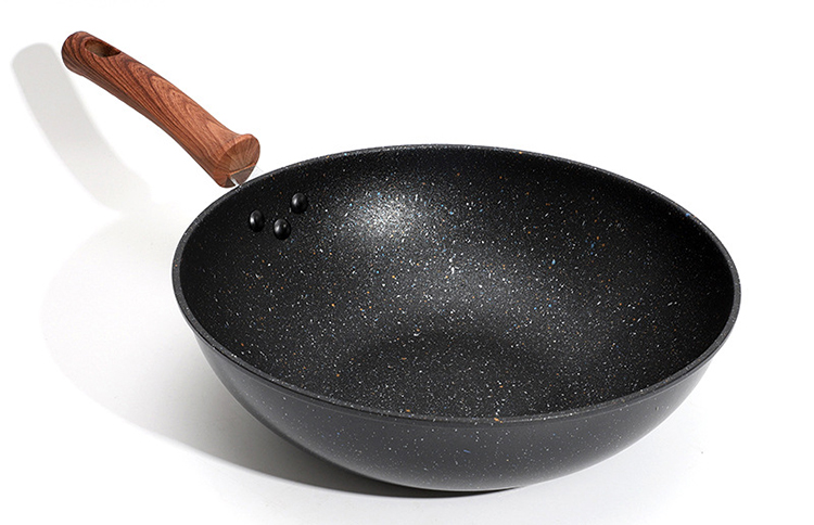 铸铁炒锅少油烟多功能锅创意韩式压铸锅灶具通用32cm黑色