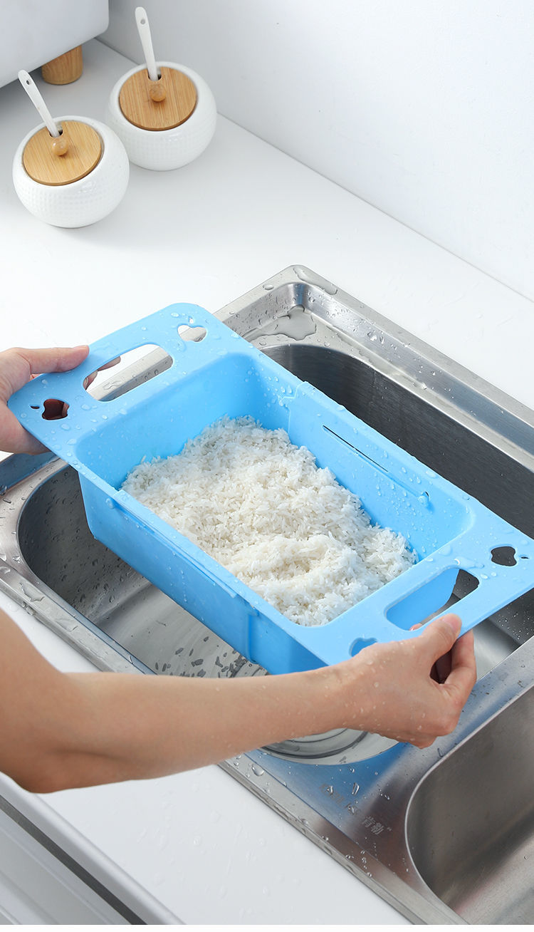 沥水篮子塑料水果收纳筐厨房水槽洗碗池置物架可伸缩沥水篮蓝色单个装