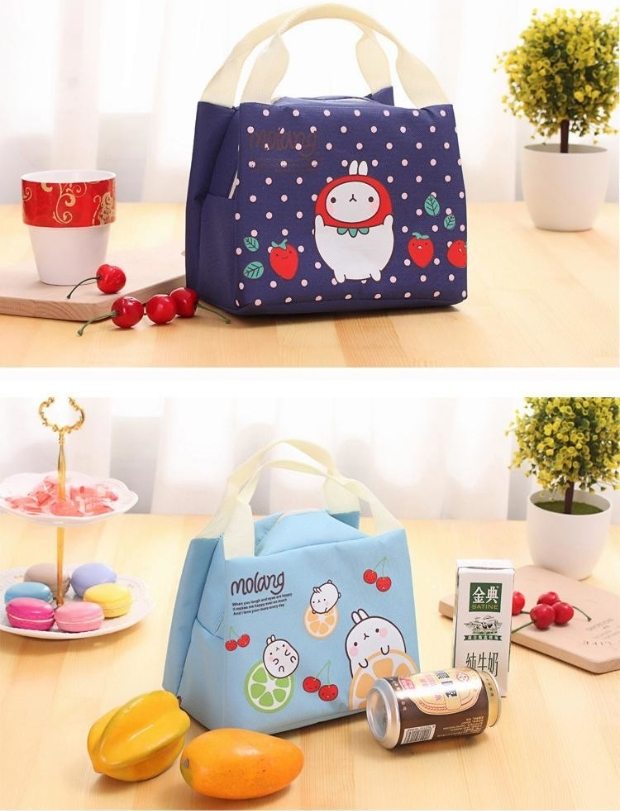 《粉红色 兔兔 可爱饭盒袋放碗兜装小学生用保温袋子防水手提儿童带饭