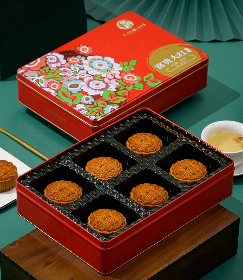 实物锦华富贵大红月饼礼盒510g传统莲蓉广式月饼糕点中秋伴手礼品