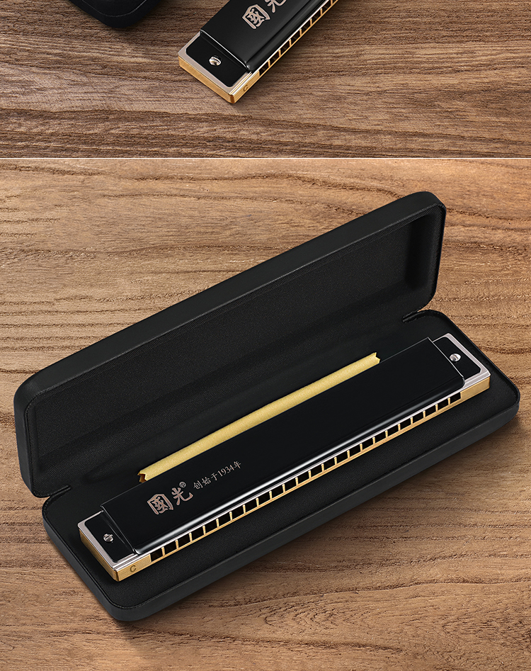 【国光吹奏乐器国光单排单音口琴黑色】 国光24孔单排单音单孔口琴铜