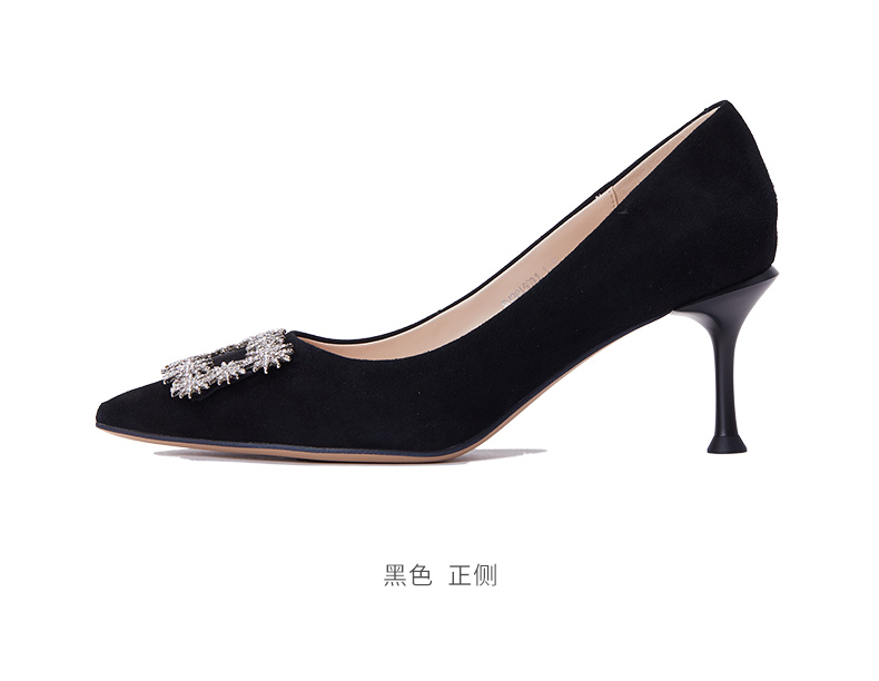 红蜻蜓春秋季新款时尚精致红色高跟鞋宴会尖头浅口单鞋女b1301503