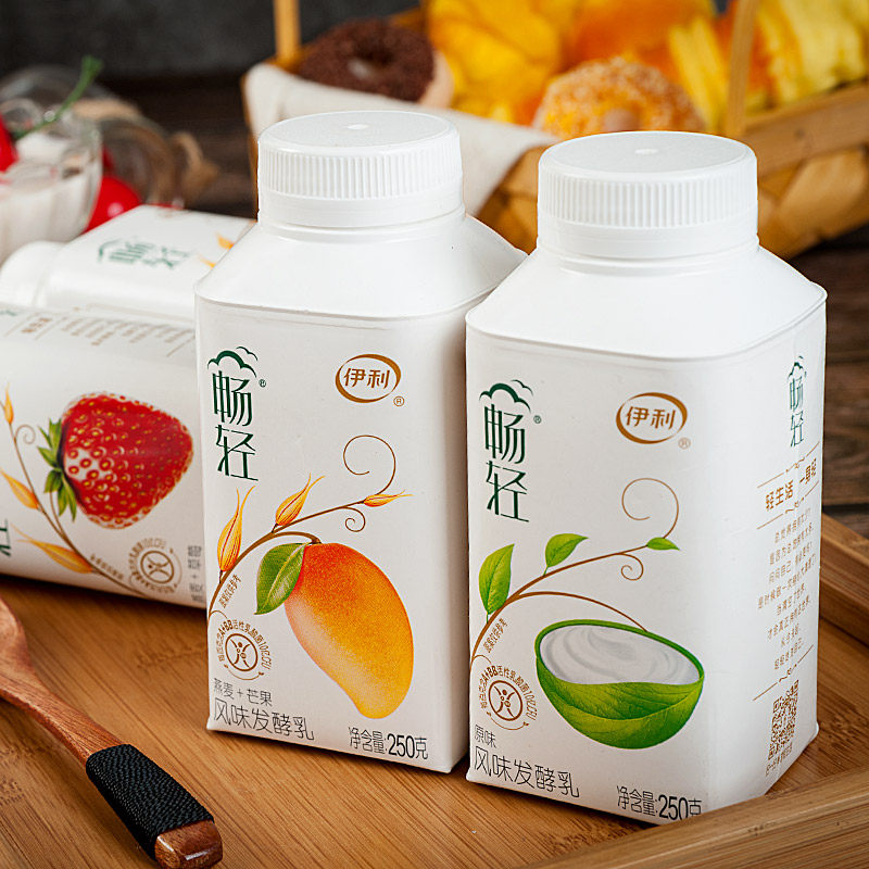 伊利畅轻发酵乳酸奶250g10瓶原味芒果黄桃草莓核桃凤梨