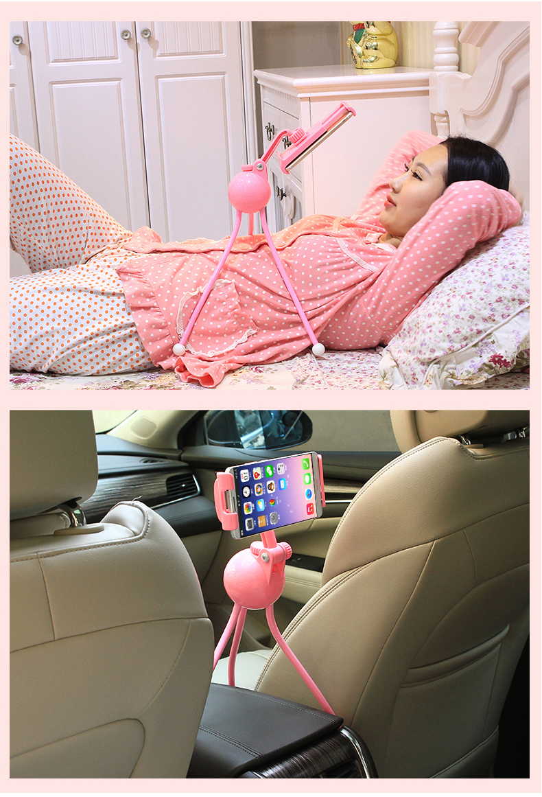 火豹手机支架懒人通用看电视自拍床头多功能床上手机架子神器 粉色四