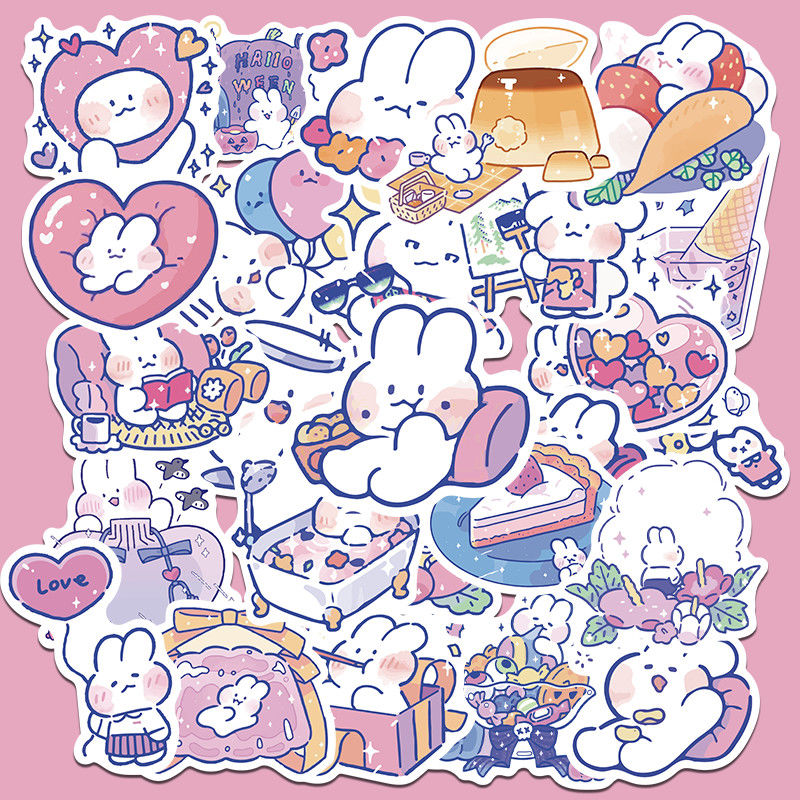 ipad手机diy素材50张可爱软萌兔行李箱卡通防水手帐贴纸相册装饰ip