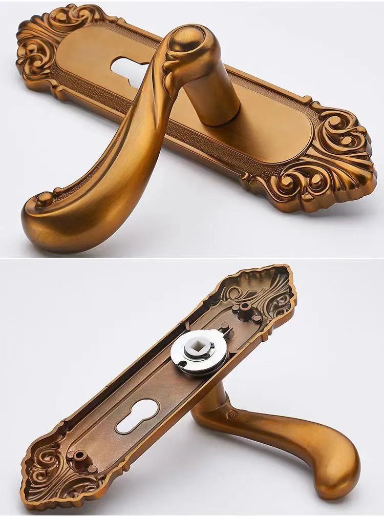 欧式门锁家用锁子室内房间静音门把手实木门通用型锁芯反提上锁黄古