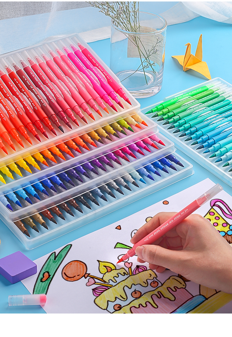 龙钻 软头水彩笔双头100色画笔儿童小学生彩色绘画套装可洗水洗36色