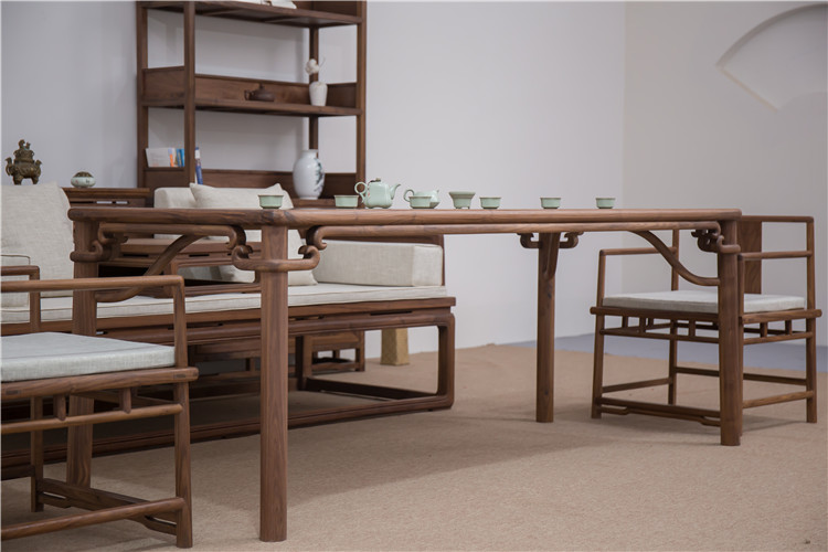 实木黑胡桃茶桌罗汉床组合禅意功夫茶台新中式茶艺桌明式茶室家具定制