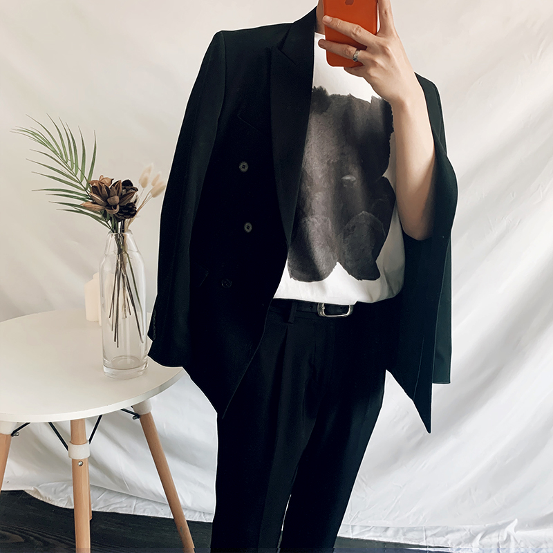 秀衣记ins韩风男小熊纯色t恤男韩国滑肩宽松t