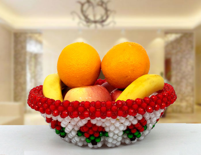 手工串珠编制结婚水果盘客厅家用家居摆件圆果篮成品散珠材料包10mm