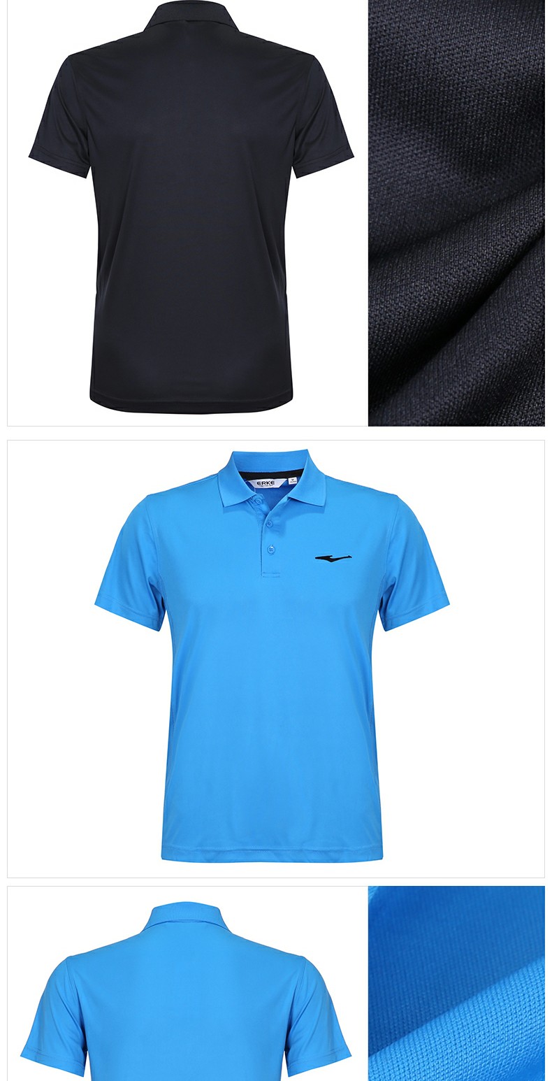 清仓鸿星尔克官方男子polo衫夏季透气速干轻便翻领短袖t恤衫 黒-圆领