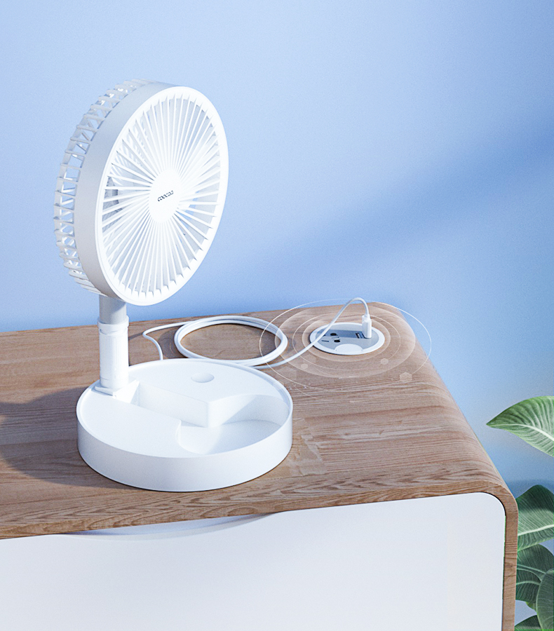 酷开折叠风扇小风扇落地桌面可伸缩折叠收纳便携式充电家用学生宿舍床