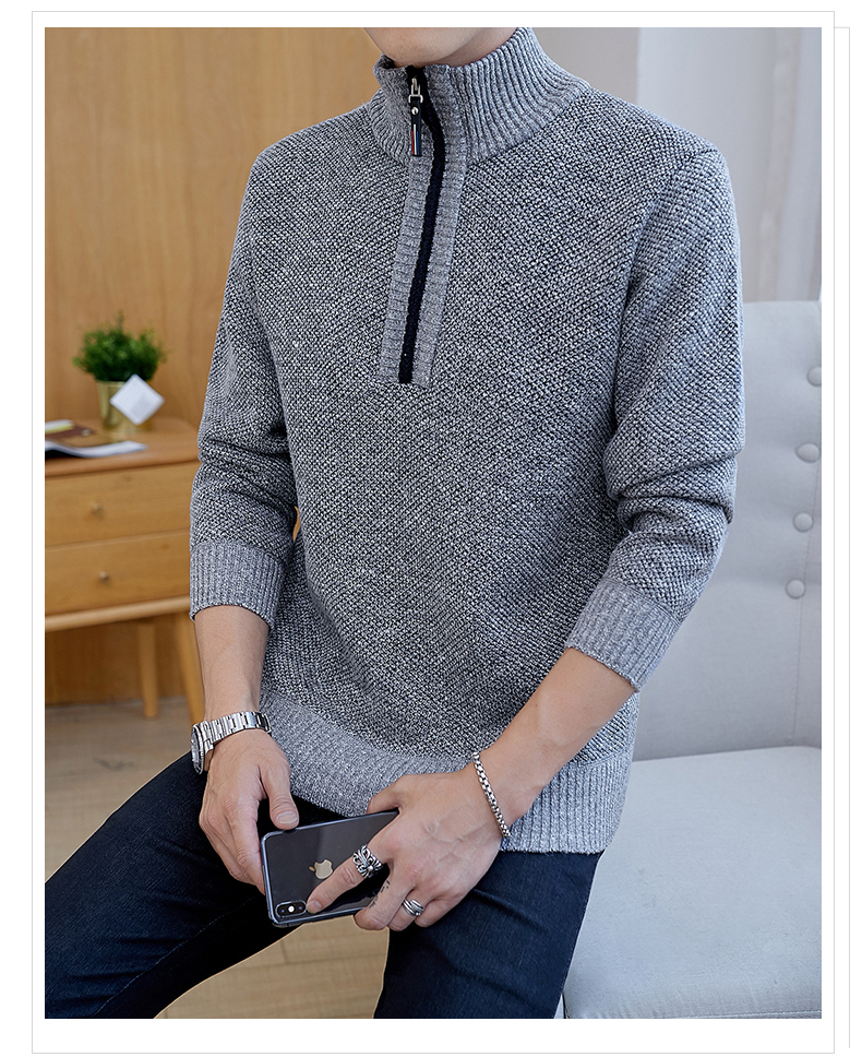 潮曼玎2019秋冬新款男士毛衣新款毛衫男拉链半高领中年加厚男装保暖