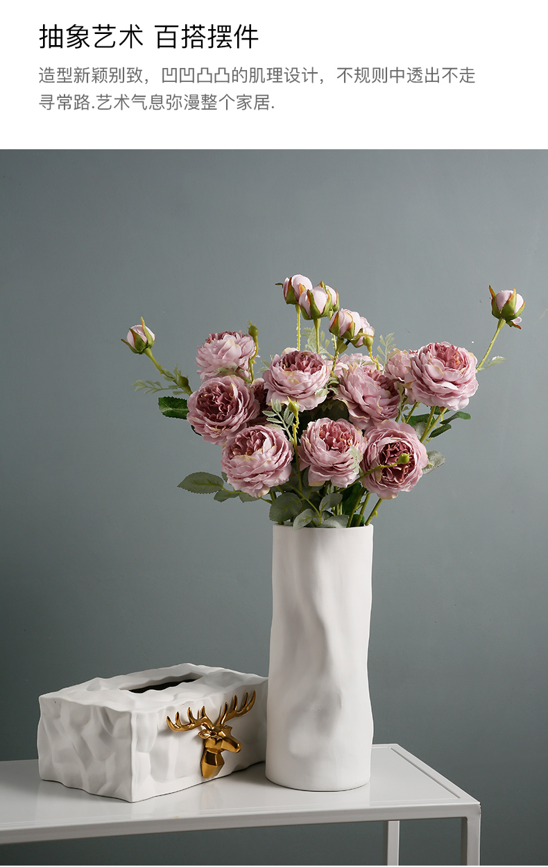 创意花瓶摆件餐桌客厅插花简约玄关电视柜陶瓷装饰花器轻奢鲜花瓶封后