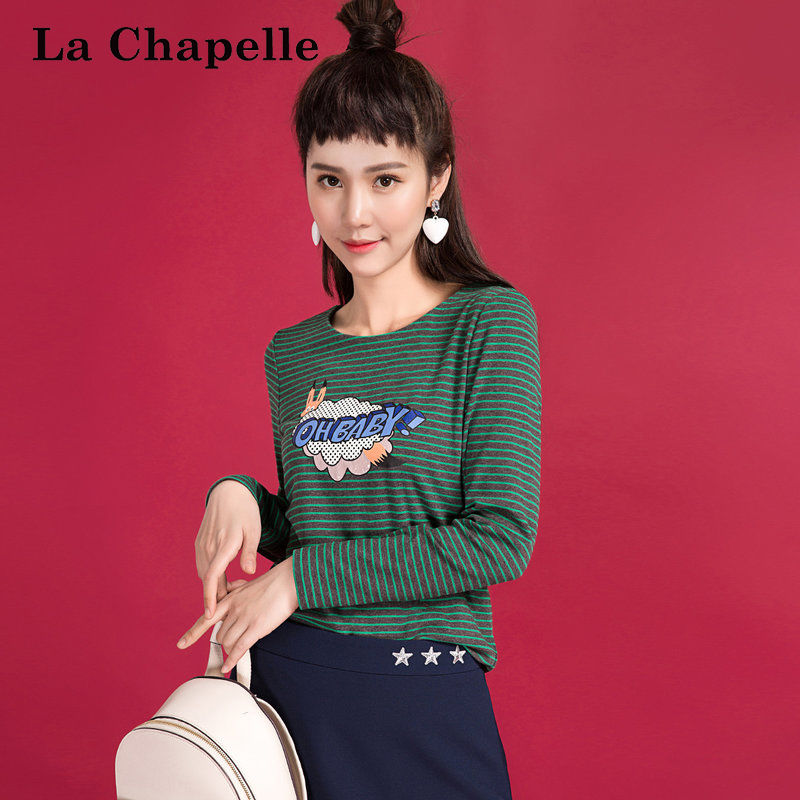 拉夏贝尔(la chapelle)女士t恤 拉夏贝尔candies女装秋季显瘦印花
