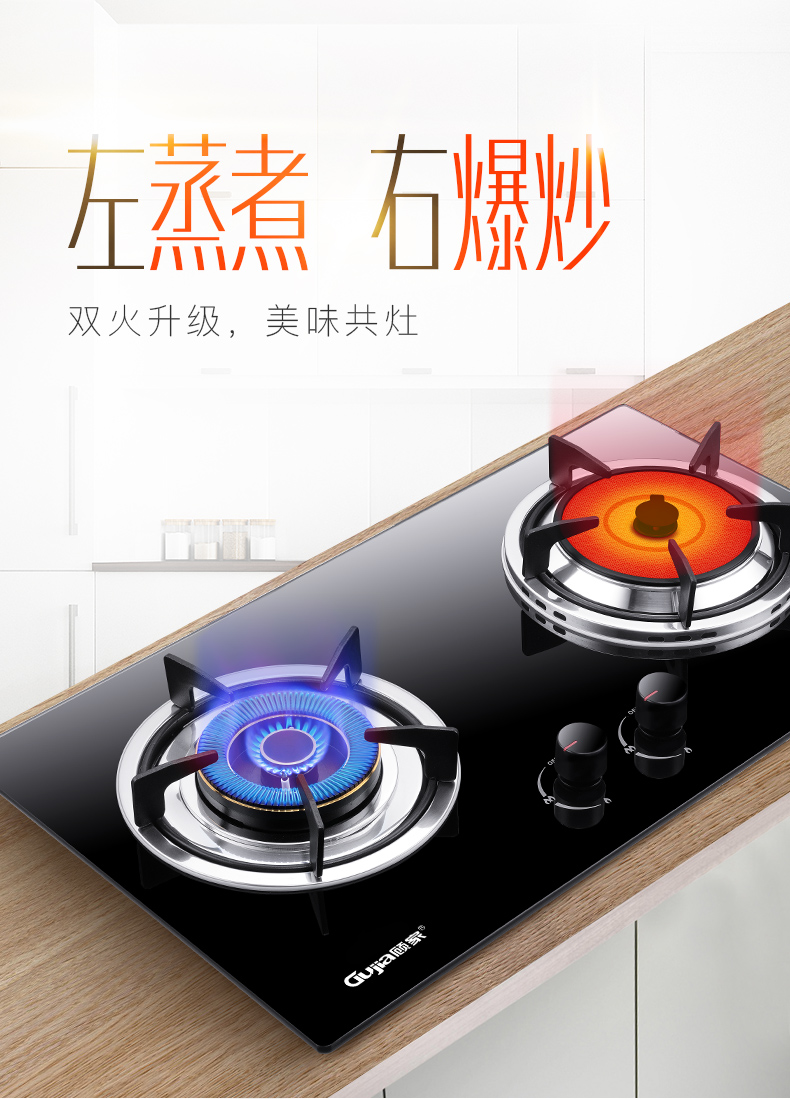 顾家dh125红外线燃气灶天然气灶双灶嵌入式台式家用液化气煤气炉