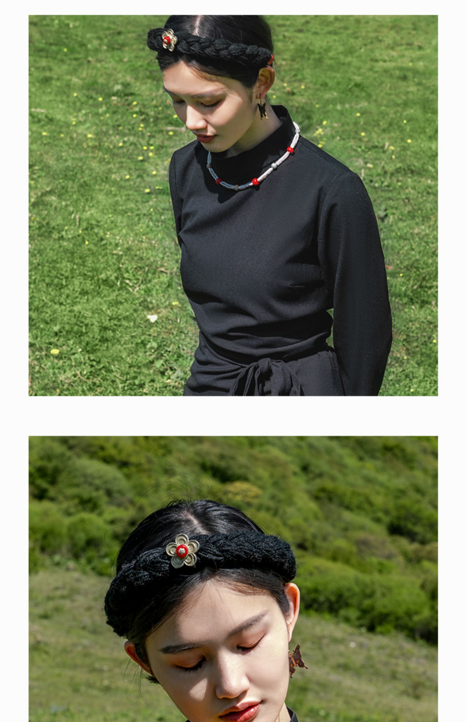 《藏族头饰女藏式 藏式首饰 压发辫子西藏女士编假头发民族发箍毛线