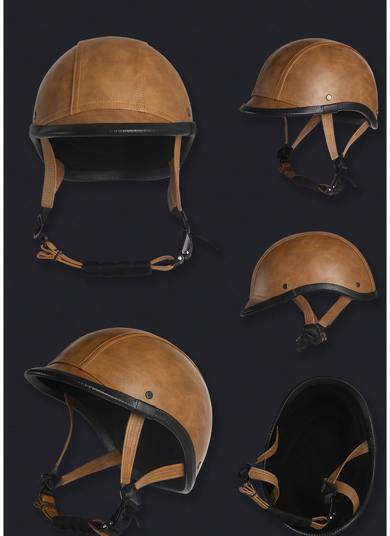 德式头盔男女哈雷复古电动机车头盔摩托车1/2半盔骑马骑士轻便盔