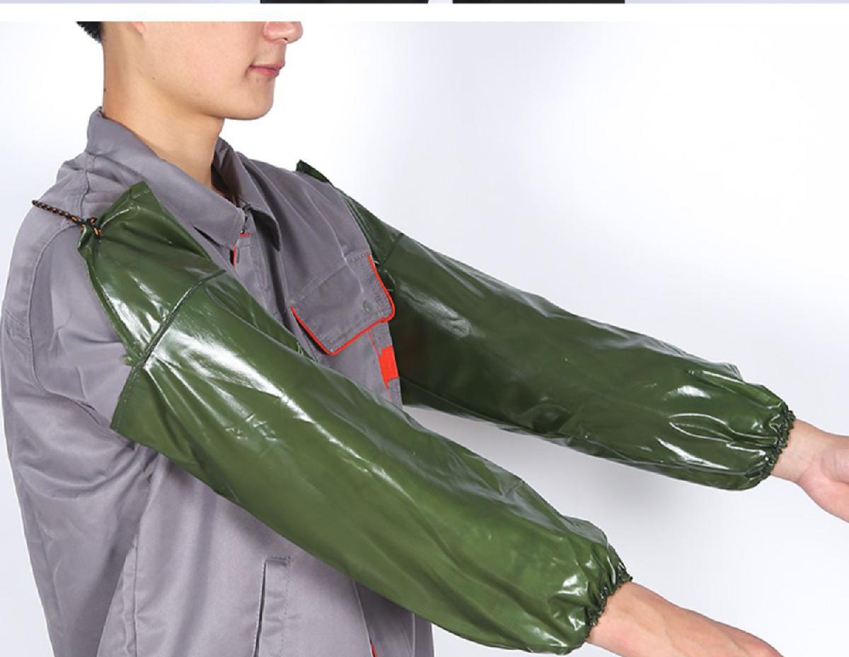 劳保pvc防水套袖女护袖套加长工作皮防油污耐脏耐磨加长厨房水产蓝色