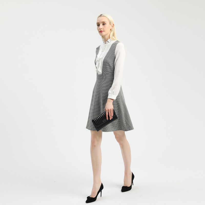 蕾伊娜商场同款2020年春夏新款女连衣裙雪纺拼接