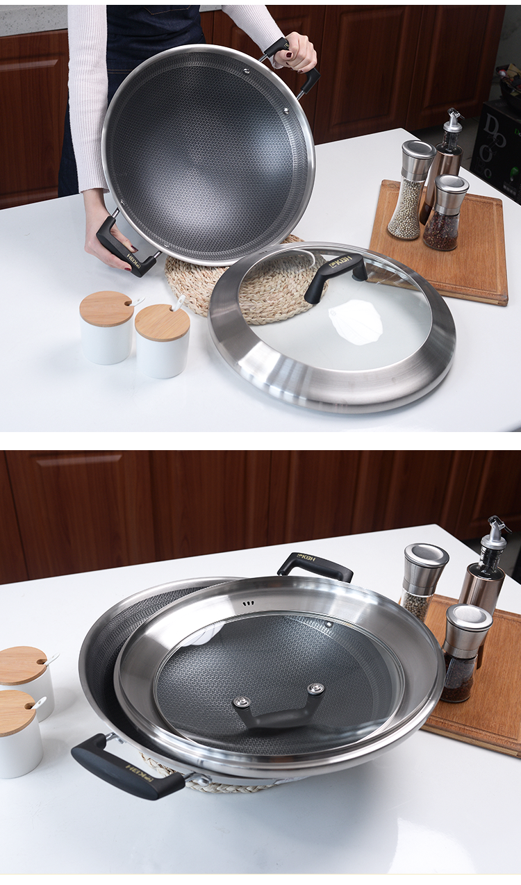 康巴赫不粘锅双耳大炒锅官方旗舰家用不锈钢圆底炒菜锅燃气灶专用